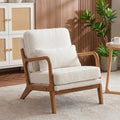 Mid-Century Modern Accent Chair Lounge Reading Armchair with Comfy Cushion &amp Lumbar Pillow &amp Solid Wood Frame for Living RoomBedroomGuest RoomSherpa FabricCreamWhite