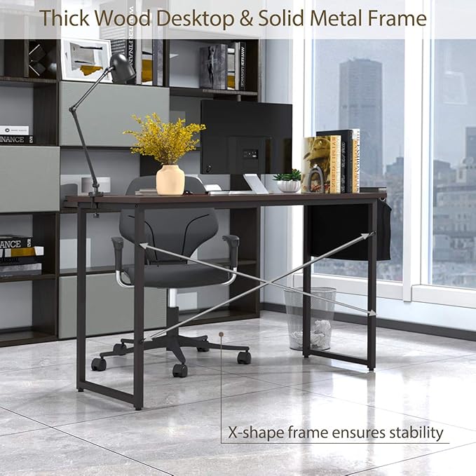 Tangkula Computer Desk with Storage Bag Home Office Writing Study Desk Modern Simple Style Laptop Table (47 Coffee)