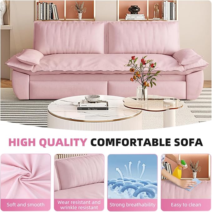 73.2 Queen Pull Out Sofa Bed 3-in-1 Convertible Sleeper Sofa Velvet Small Loveseat Couch Bed with 2 Throw Pillows Multi-Functional Couches for Living Room Apartment and Office