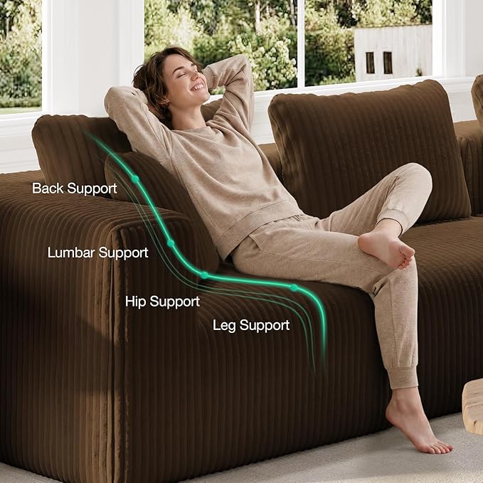 Novilla 141 Modular Sectional Sofa Modern Cloud Sectional Couch with Smarts Coil® Support U-Shape Boneless Couch for Living Room Apartments No Assembly Required Brown (4 Seat w/ 2 Ottoman)