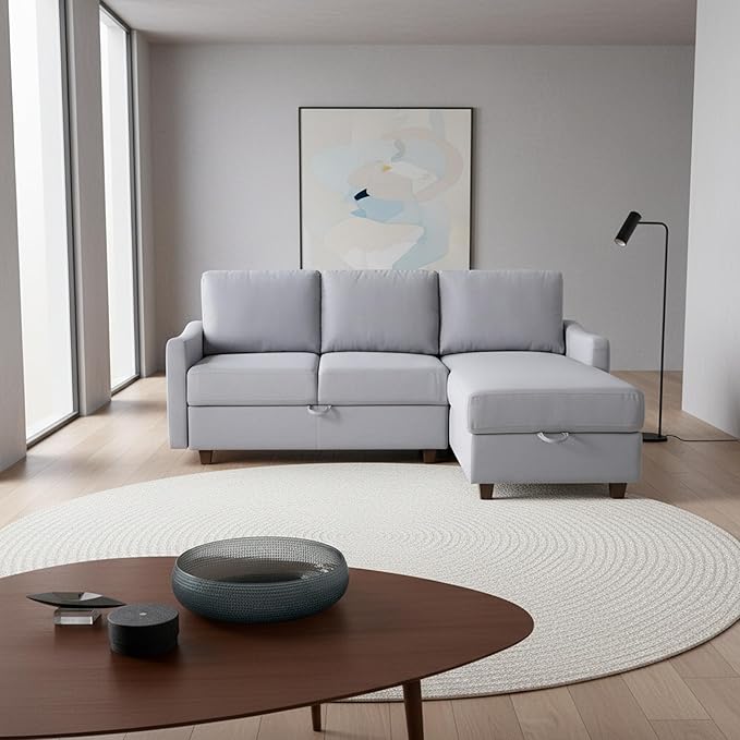 Sectional Sofa with Storage – Modern Upholstered Living Room Couch Reversible Chaise for Home Apartment Office 81.9” L Light Grey