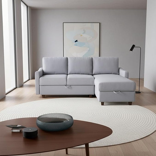 Sectional Sofa with Storage – Modern Upholstered Living Room Couch Reversible Chaise for Home Apartment Office 81.9” L Light Grey