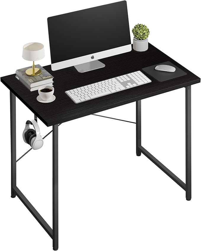YSSOA Computer Desk Home Office Work Study Writing Modern Simple Table with Headphone Hooks