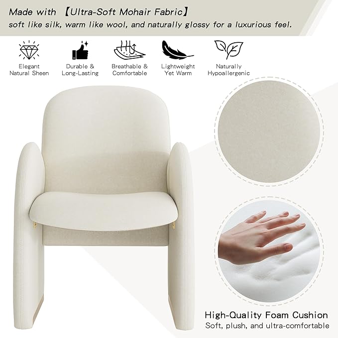 YOUTASTE Oversized Velvet Accent Chair for Living Room Mid-Century Modern Dining Room Arm Chair with Gold Metal Legs 300 LBS Capacity Comfy Upholstered Office Single Sofa Beige