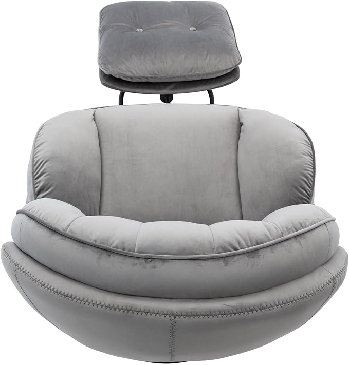 JINS&ampVICO Swivel Accent Chair Armchair with OttomanVelvet Lounge ChairComfy Living Room ChairLazy Sofa for BedroomApartmentReading RoomGray