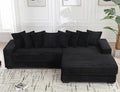 111 Inch Cloud Sectional Couches for Living Room | L-Shaped Sectional Couch with 8 Pillows | Corduroy Couch with Deep Seat | Solid Wood Frame Sofa Black (Right Facing Chaise)