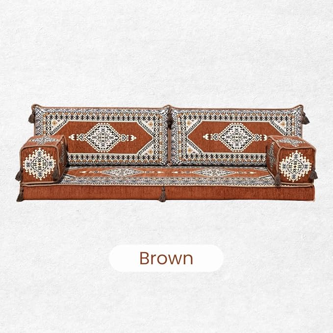 Single Arabic Floor Seating Cushions Arabic Majlis Floor Sofa Reading Nook Loveseat Sofa Single Floor Couch Ottoman Floor Pillows (Brown)
