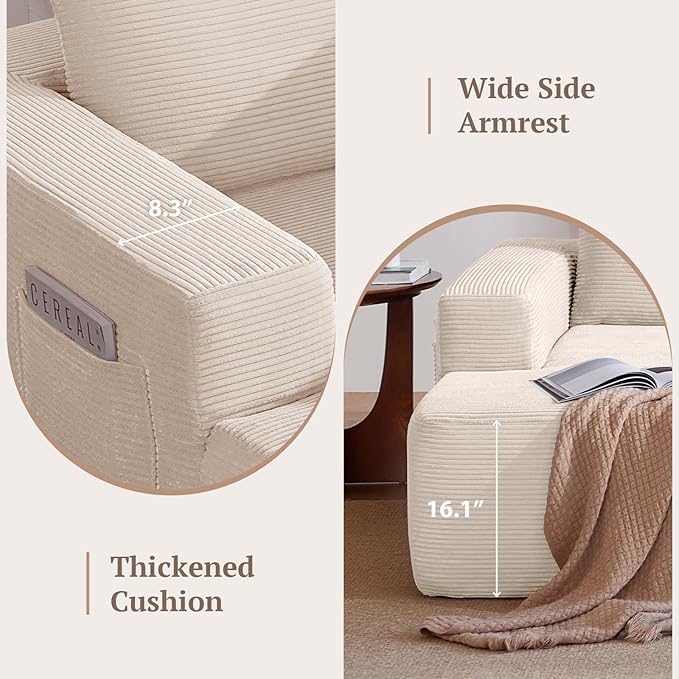 97inch Boneless L-Shaped Sectional Sofa with Throw Pillow &amp Side Pockets- No Assembly Compressed Modular Couch Memory Foam Deep Seat for Living Room Bedroom Apartment White Left