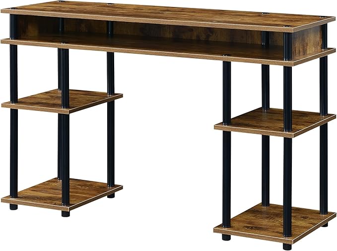 Convenience Concepts Designs2Go No Tools Desk - Home Office Desk with Shelves Corner Shelf Vanity Desk Computer Desk Nail Table for Nail Tech 47.25 L x 15.75 W x 30 H Barnwood/Black