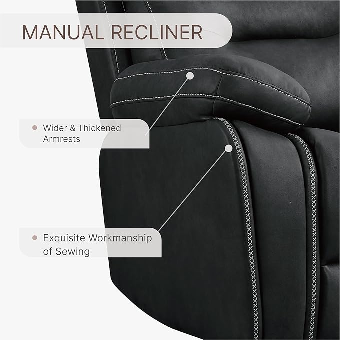 Leather Recliner Chair Manual Sofa Rocker for Adults with Overstuffed Arm for Living Room Bedroom Home Theater Seating