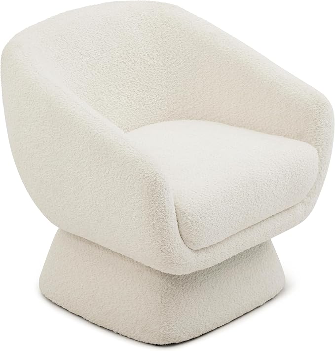 Modern Swivel Single Sofa Accent Chair with Extra-Wide Seat Comfy Boucle Barrel Chair with Thick Cushion &amp Upgraded Larger Square Base 360° Round Swivel Vanity Chair for Bedroom Living Room