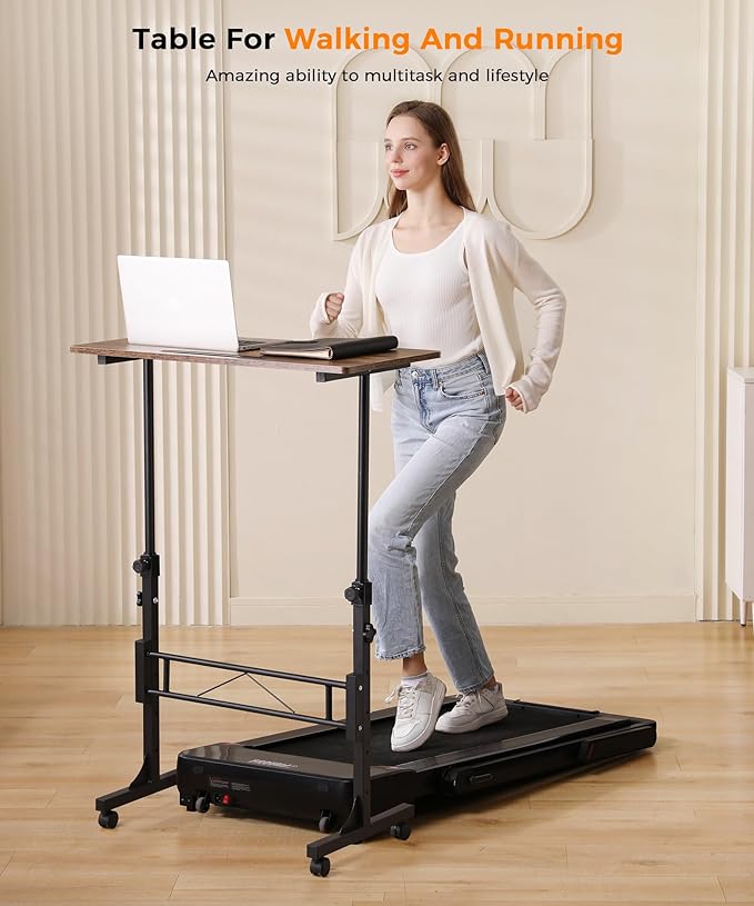Standing Desk Adjustable Height Mobile Stand Up Desks with Wheels Small Computer Desks Rolling Desk Portable Laptop Desks Rustic Standing Table Sit Stand Home Office Desks 16x31.5 Height 27-43.5