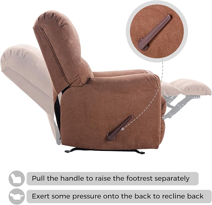 CANMOV Rocker Recliner Chair for Adults Set of 2Manual Recliner Chair with Overstuffed Backrest and Armrests Soft Fabric Manual Rocking Reclining Sofa for Living RoomBrown