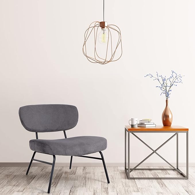 Sophia &amp William Living Room Chairs Accent Chair Leisure Chair Low Back Corduroy Metal Wide Seat 25” Reception Chair for Livining Room Bedroom Metal Leg Grey