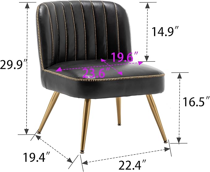 Andeworld Modern Accent Chair Set of 2 Upholstered Leather Living Room Chairs Elegant Armless Cute Small Side Club Chair with Golden Legs for Bedroom-Black