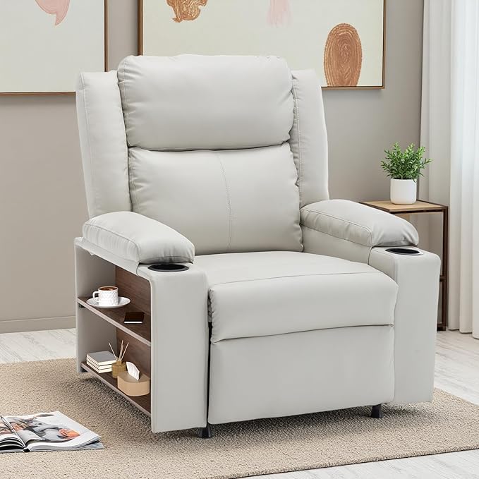 Power Lift Recliner Chair Upholstered Recliner Heating Vibration Massage with Side Storage Shelf &amp 2 Cup Holders for Living Room &amp Home Theater (Light Grey)