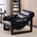 Mid-Century Modern Lounge Accent Chair Oil Waxed Leather Comfy Armchair with Thicked Cushion &amp Removable Armrests Upholstered Cozy Sofa Chairs for Living Room Bedroom Apartment Offices(Black)