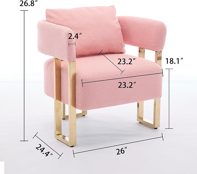 Oversized Pink Teddy Accent Chair Modern Barrel Chair with Gold Legs Metal Frame Upholstered Armchair for Bedroom Living Room Sofa Chair Club Side Chairs Home/Business (Set of 2 Pink)