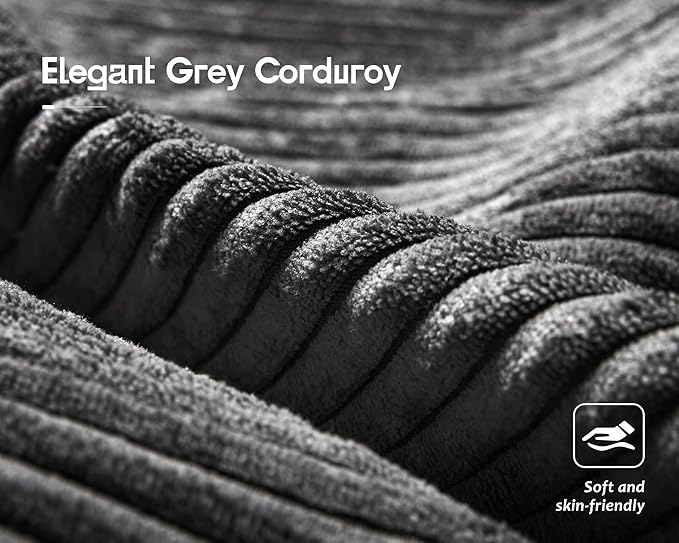VanAcc Sofa Comfy Couch- Deep Seat Sofa Modern Couch with Cup Holders &amp USB Charging Ports Sofa Chair for Living Room(Ash Grey Corduroy)