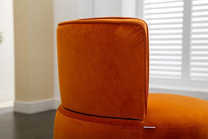 Small Barrel Chair Swivel Barrel Chair with Thicken Backrest Round Accent Chair for Living Room Bedroom Office Comfortable Velvet Fabric Soft High-Density Foam Padding (Orange)