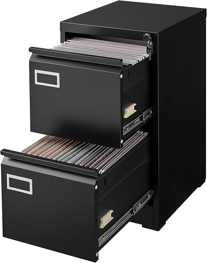 2 Drawer File Cabinet with Lock Vertical Metal Filing Cabinets for Home Office Organizer Storage Cabinet Fit Letter/A4/Legal Size FileAssembly RequiredBlack