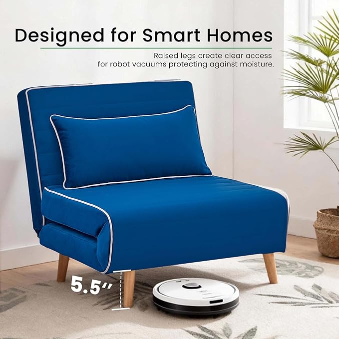 3-in-1 Convertible Sofa Bed Futon Sofa Bed with Pillow &amp Adjustable Backrest Recliner Sleeper Sofa for Small Spaces Living Room Bedroom or Office Blue 2 Set