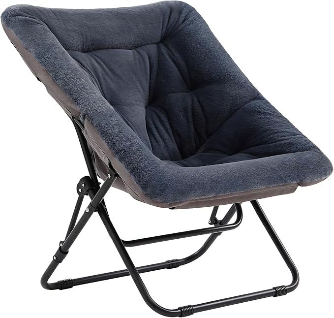 Tiita Comfy Folded Chair Soft Faux Fur Oversized Folding Accent Chair Lazy Chair for Teens Adults Metal Frame Moon Chair for Bedroom Living Room Dorm Rooms