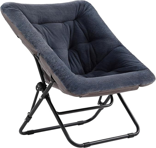Tiita Comfy Folded Chair Soft Faux Fur Oversized Folding Accent Chair Lazy Chair for Teens Adults Metal Frame Moon Chair for Bedroom Living Room Dorm Rooms
