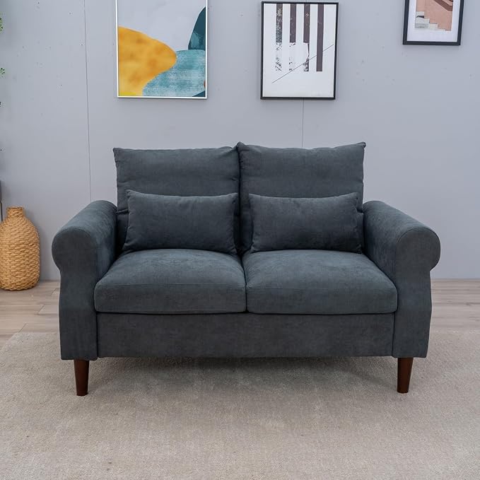 Panana 2 Seater SofaModern Design Rolled Armrest Upholstered Gray Linen Fabric Love Seat Couch150 x 80 x 80 cm (Gray 2 Seater)