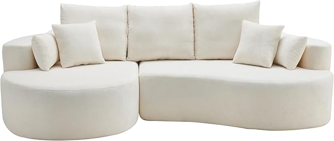 kevinplus 106'' Sectional Curved Sofa Sponge Couch with Chaise Lounge for Living Room L-Shape Modern Sectional Sofa Couch No Wood Structure &amp No Assembly 72 Hour Rebound White