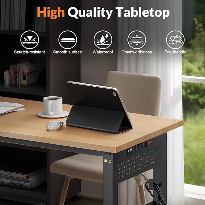 Standing Desk Stand up Desk 48x24 Inches Sit Stand Home Office Computer Desk with Power Outlet &amp Pegboard Rubber Wood Top