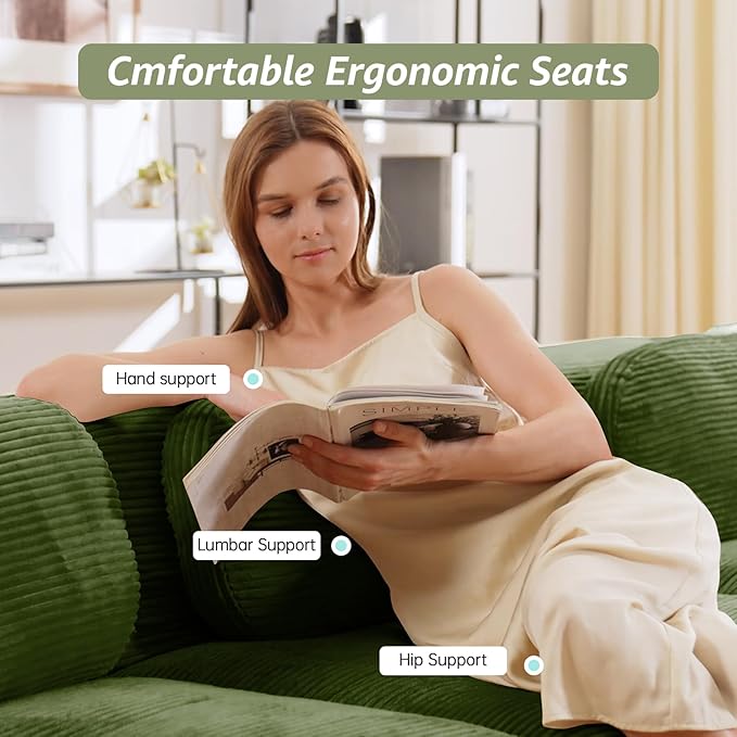 80 Modern Love Seat Boneless Couches for Living Room Corduroy Cloud Couch Sectional Green Modular Sectional Sofa Loveseat Sofa with 2 Ottoman Sofas para Sala Deep Seat Couch (Green 2+2 Set)