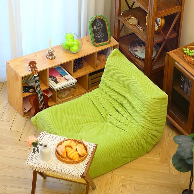 N&ampV Fireside Floor Sofa- Mid-Century Modern Armless Lounge Chair with Premium Soft Corduroy Fabric Plush Foam Cushion Accent Chair for Living Room Bedroom &amp Office (Green)