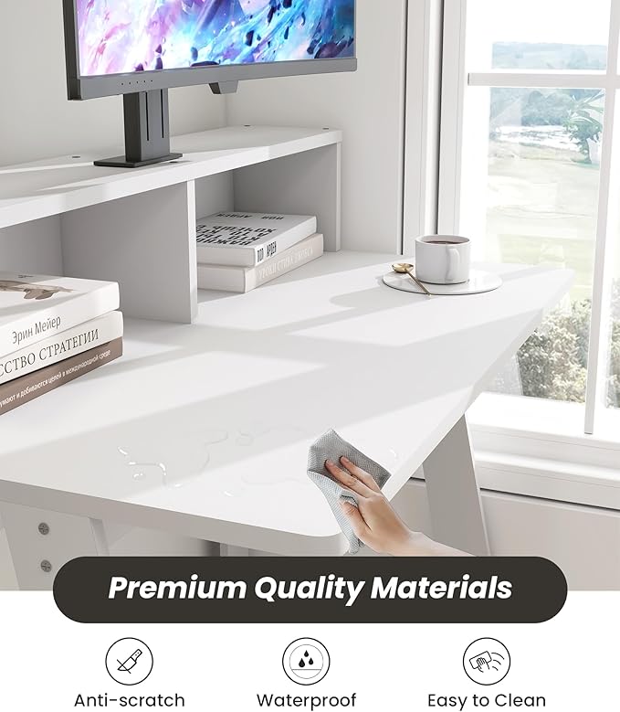 Small Desk for Bedroom Computer Desk Office Desk with Storage Corner Desk for Small Space White