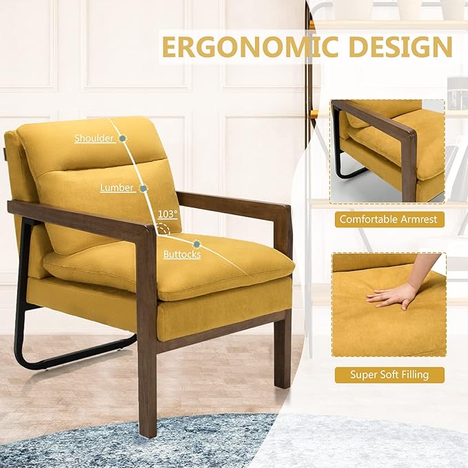 GOFLAME Mid-Century Accent Sofa Chair Set of 2 Modern Linen Fabric Armchair with Extra-Thick Padded Backrest and Seat Cushion Single Sofa Chair