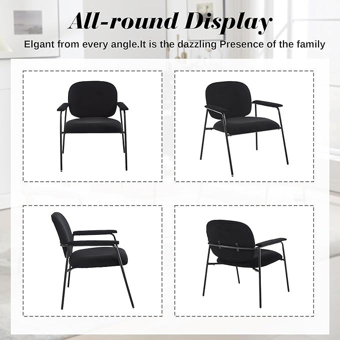 Accent Chair Set of 2 Velvet Upholstered Armchair Reading Side Chair Comfy Living Room Chair with Black Metal Legs for Bedroom Waiting Room Black