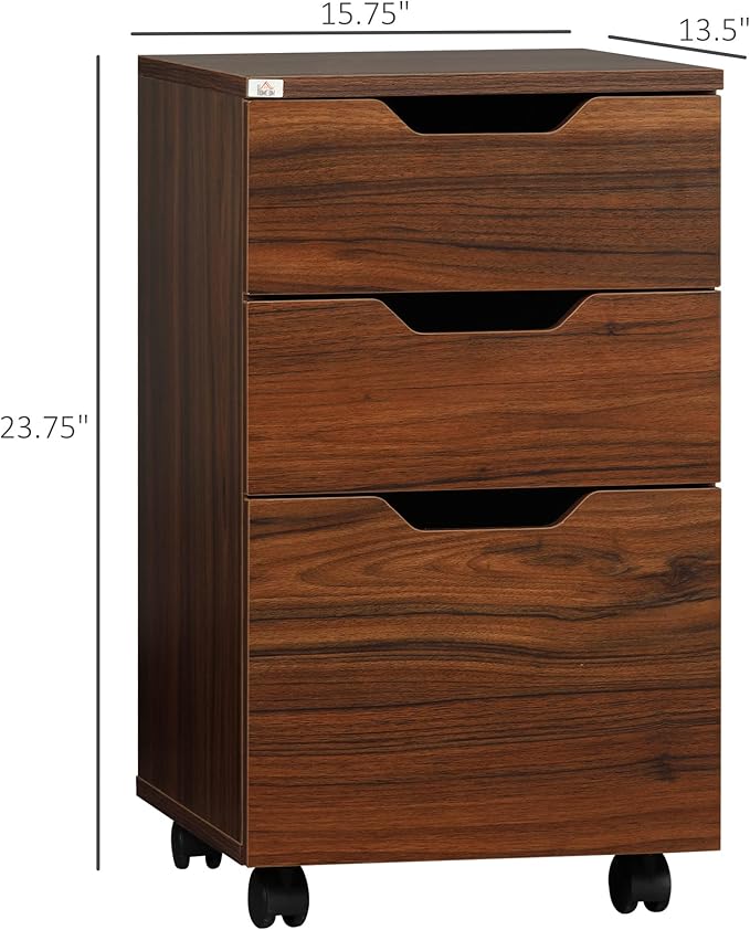 3 Drawer Office Storage Cabinet Under Desk Mobile File Cabinet with Casters - Brown Wood Grain