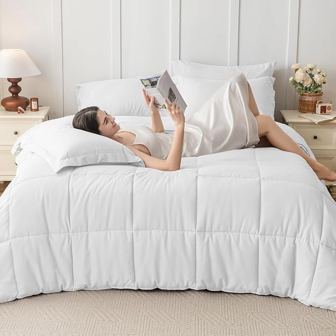 JOLLYVOGUE Full Comforter Set Ultra-Soft Bed in a Bag Full Size 7 Pieces Oeko-TEX Certified Bedding Set with Down Alternative Comforter Sheets Pillowcases &amp Shams White