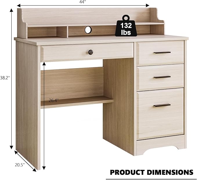 4 EVER WINNER Small Desk with Drawers Computer Desk with File Cabinet &amp Monitor Stand Home Office Desks with Drawers Wood Writing Desk for Bedroom Off White