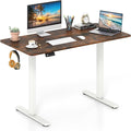 Giantex Electric Standing Desk 48 x 24 Height Adjustable Sit Stand Computer Workstation with 2 Memory Heights Headphone Hook Anti-Collision Design Home Office Computer Desk (Rustic Brown+White)