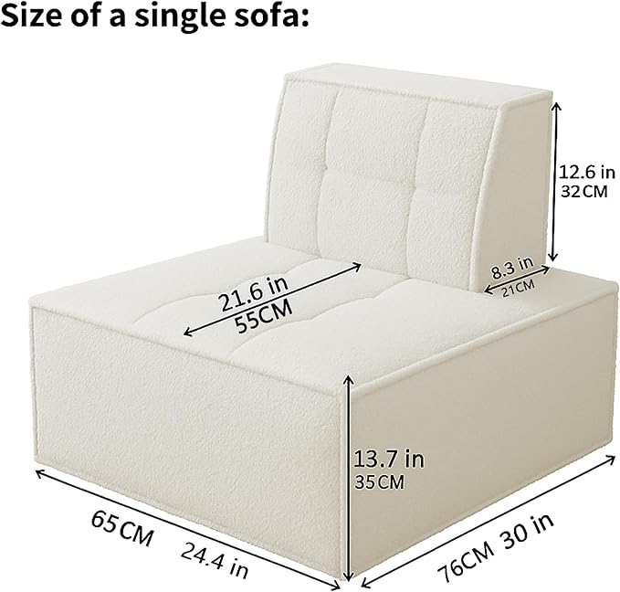 PurrJoys Modular Sectional 3-Seater Sofa 3-Piece Deep Seat Corduroy Lounge Sofa Small 3-Seater Couch for Living Room Bedroom Apartment White