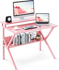 ODK Small Desk 27.5 Inch Computer Desk for Small Spaces Kids Desk with Storage Study Table with Monitor Stand for Homeschool Pink