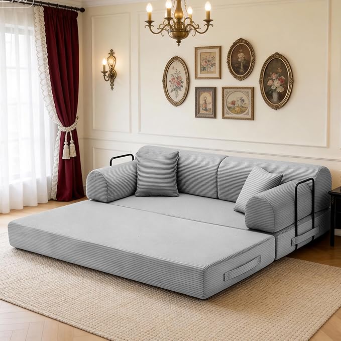 KEIKI 78 2Seat Sleeper Corduroy Sofa Couch for Living Room Home Office Family Friendly Homeowners Cozy Warm Perfect for Entertaining Relaxation Classic Refined Premium Design Light