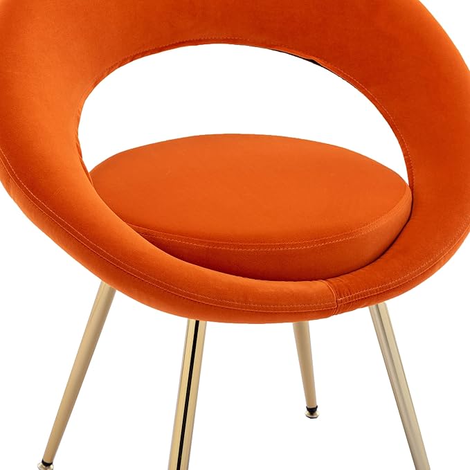 Orange Velvet Modern AccentConversation Lounge Chair with Gold Plated Legs Unique AppearanceSuitable for Office Lounge Living RoomSet of 2