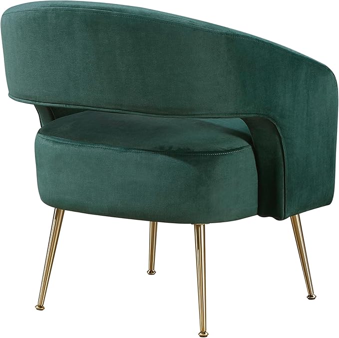 Lexicon Mid-Century Modern Velvet Accent Chair with Open Back Gold Metal Legs Upholstered Curved Barrel Armchair for Living Room/Bedroom/Office Easy Assembly Dark Green