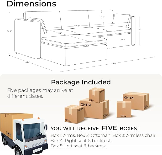 CHITA Oversized Modular Sectional Sofa FSC Certified L Shaped Sectional Couches for Living Room 112 inch Width4 Seat Modular Sofa with Storage Ottoman Linen