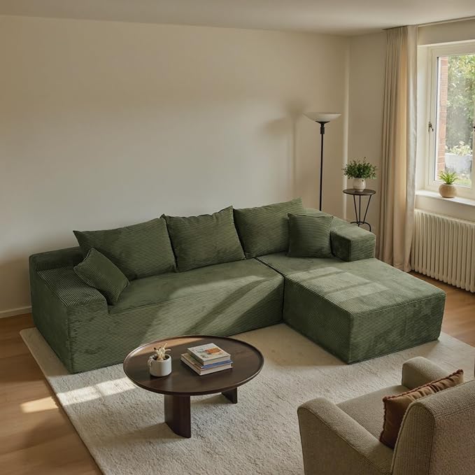 Green 103” Cloud Couch Sectional Sofa in Box with L-Shape ChaiseModern Modular Couches Upholstered with Deep Seat for Living RoomNo Assembly Required