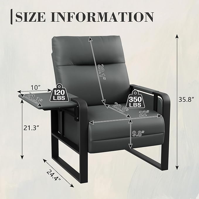 Upholstered Living Room Chair Armchair Set of 2 Mid Century Faux Leather Metal Accent Chair Reception Couch Slipper Club Lounge Chair Guest Comfy Single Sofa with Sidetable-Dark Grey