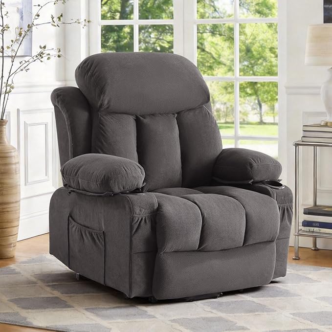 BOSMILLER Power Lift Recliner Chair with Massage and Heat for Elderly Electric Recliner Single Sofa with Two Cup Holders Extended Footrest Side Pocket and USB Charge Port for Living Room