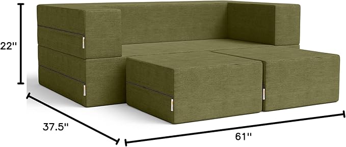 Jaxx Zipline Convertible Sleeper Loveseat &amp Ottomans/Queen-Size Bed Moss